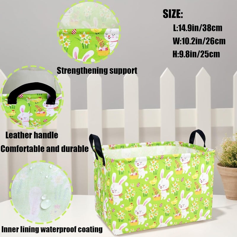 SETAMA Large Empty Easter Basket for Kid Fabric Personalized Bunny Eggs Easter Gift Basket for Boy and Girl (Rabbit Chicken Green Bottom) - Image 4